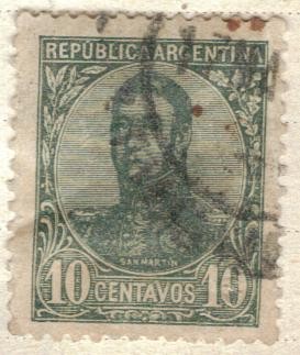 ARGENTINA 1908 (MT139) San Martin en ovalo 10c