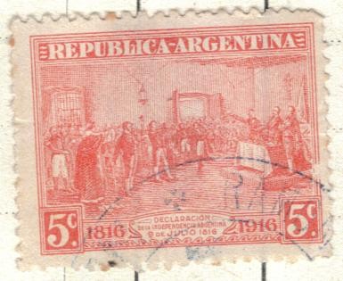 ARGENTINA 1916 (MT201) Centenario de la Independencia 5c