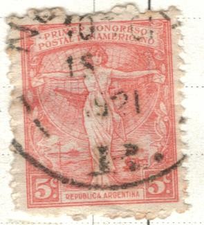 ARGENTINA 1921 (263) Conmemoracion del Primer Congreso Postal Panamericano 5c 