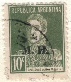 ARGENTINA 1923 (MT302) San Martin sin punto 10c