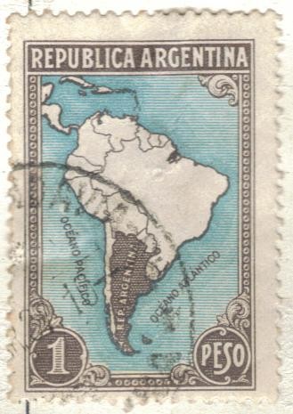 ARGENTINA 1935 (MT380) Emision definitiva. Proceres y riquezas Nacionales I - Mapa con limites 1p