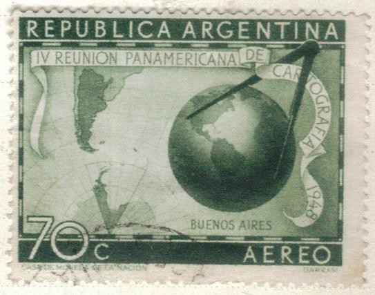 ARGENTINA 1948 (MT32) Correo Aereo - Cuarta Reunion Panamericana de Cartografia 70c
