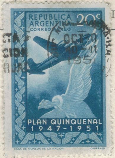 ARGENTINA 1951 (MT40) Correo Aereo - Plan Quinquenal 20c