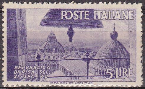 Italia 1946 Scott 483 Sello Nuevo ** Vista desde Catedral Republica de Pisa Siglo XI-SV 