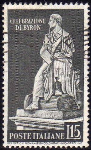 Italia 1959 Scott 771 Sello Estatua de Lord Byron usado 