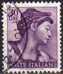 Italia 1961 Scott 819 Sello Dibujos Capilla Sixtina de Michelangelo Eritrean Sybil usado 