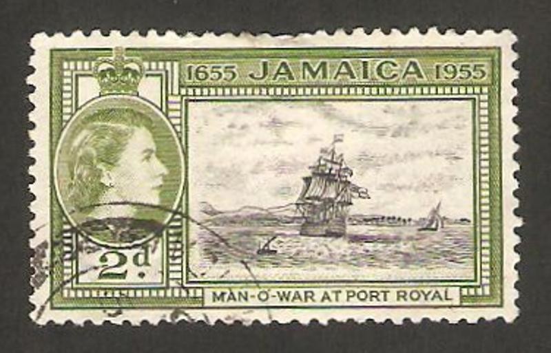 III centº de la ocupación británica, nave de guerra en puerto royal