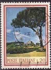 Italia 1966 Scott 934 Sello Flora Arbol Cypress usado
