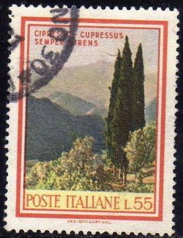 Italia 1966 Scott 935B Sello Arboles Cipres Cupressus usado 