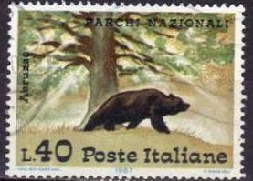 Italia 1967 Scott 954 Sello Parques Nacionales Oso Marron Apeninos Abrruzo usado