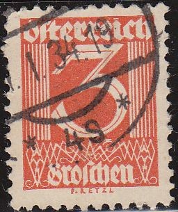 AUSTRIA 1925 Scott 305 Sello Basica Numeros 3 usado Michel 449 Osterreich Autriche