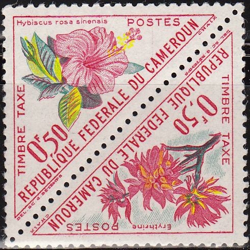 CAMERUN 1963 Scott J34 Sellos ** Flores Erythrina y Hibiscus Rosa Sinensis 