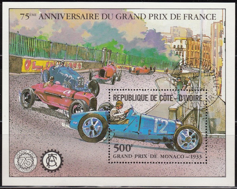 Costa de Marfil 1983 HB Sello 75 Aniversario Gran Premio de Monaco Matasello de favor Preobliterado 