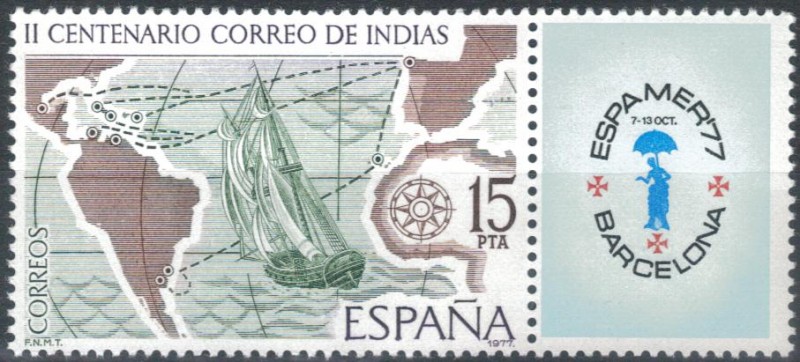 ESPANA 1977 (E2437) Correo de Indias ESPAMER77 II Centenario de la real Ordenanza reguladora del Cor