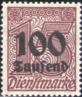 Deutsches Reich 1923 Scott O31 Sello Nuevo * Cifras 15 Sobreimpresion 100 Saufend