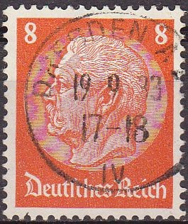 Deutsches Reich 1933 Scott 420 Sello 85 Cumpleaños de Von Hindenburg 8 Usado Michel517 Alemania Alle