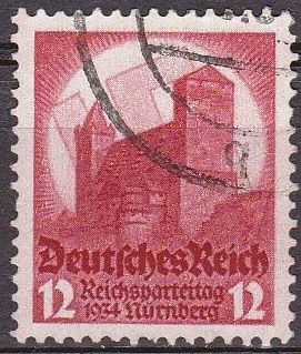 Deutsches Reich 1934 Scott 443 Sello Nuremberg Día del Partido 12 usado Michel547 Yvert512 Alemania 