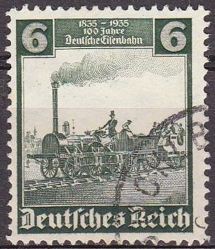 Deutsches Reich 1935 Scott 456 Sello Centenario Tren Aguila 6 Usado Alemania Germany 