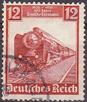 Deutsches Reich 1935 Scott 457 Sello Centenario Tren Aguila 12 Usado Alemania