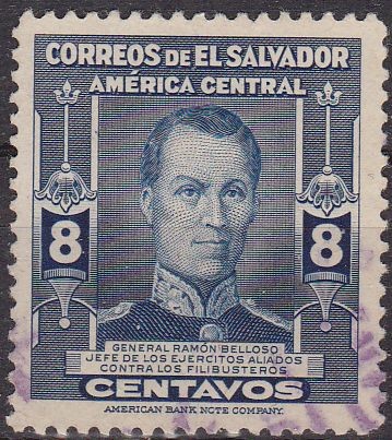 EL SALVADOR 1946 Scott 600 Sello Personajes General Ramon Belloso usado 