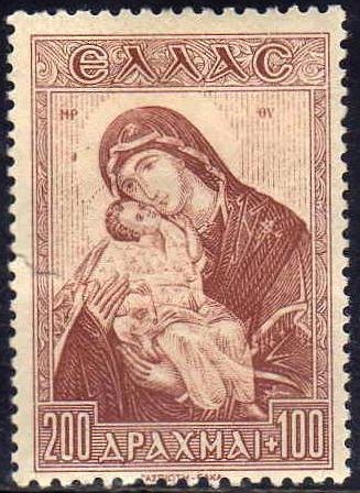 GRECIA 1943 Scott RAB3 Sello Nuevo Pro Infancia La Virgen y el Niño c/charnela 