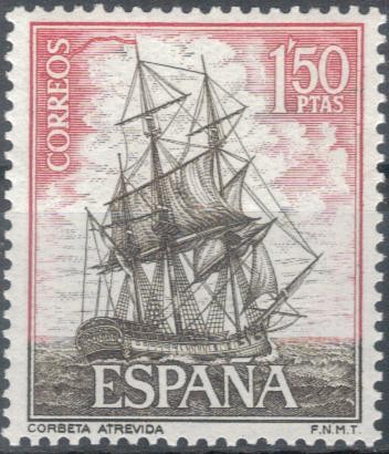 ESPANA 1964 (E1606) Homenaje a la Marina Espanola - Corbeta Atrevida 1p50