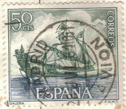 ESPANA 1964 (E1602) Homenaje a la Marina Espanola - Galera 50c 2 INTERCAMBIO