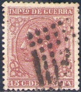 España 1877 188 Sello º Alfonso XII Impuesto de Guerra 15c Timbre Espagne Spain Spagna Espana Spanje