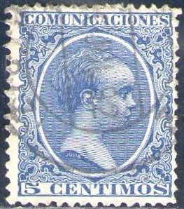 ESPAÑA 1889-99 215 Sello Alfonso XIII 5c Tipo Pelón Usado Espana Spain Espagne Spagna