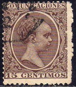 ESPAÑA 1889-99 219 Sello Alfonso XIII 15c Tipo Pelón Usado Espana Spain Espagne Spagna