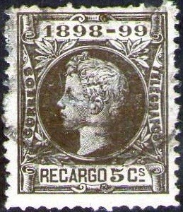 ESPAÑA 1898 240 Sello Impuesto de Guerra Recargo 5c Usado Espana Spain Espagne Spagna