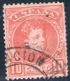 ESPAÑA 1901-5 243 Sello Alfonso XIII 10c Tipo Cadete Usado con numero de control al dorso Espana Spa