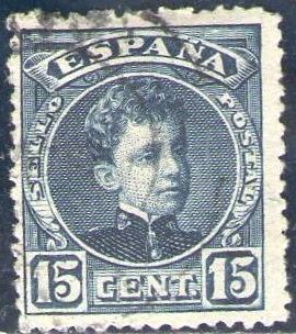 ESPAÑA 1901-5 244 Sello Alfonso XIII 15c Tipo Cadete Usado con numero de control al dorso Espana