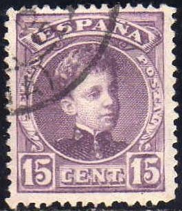 ESPAÑA 1901-5 245 Sello Alfonso XIII 15c Tipo Cadete Usado con numero de control al dorso Espana Spa