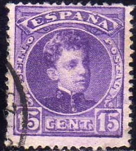 ESPAÑA 1901-5 246 Sello Alfonso XIII 15c Tipo Cadete Usado con numero de control al dorso Espana Spa