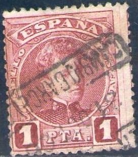 ESPAÑA 1901-5 253 Sello Alfonso XIII 1p Tipo Cadete Usado con numero de control al dorso Espana Spai