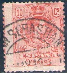 ESPAÑA 1909-22 269 Sello Alfonso XIII 10c Tipo Medallón Usado con numero de control al dorso Espana 