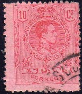 ESPAÑA 1909-22 269 Sello Alfonso XIII 10c Tipo Medallón Usado con numero de control al dorso Espana 
