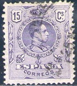 ESPAÑA 1909-22 270 Sello Alfonso XIII 15c Tipo Medallón Usado con numero de control al dorso Espana 