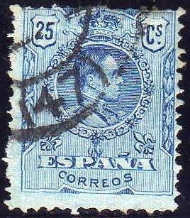 ESPAÑA 1909-22 274 Sello º Alfonso XIII 25c Tipo Medallón con nº de control al dorso