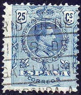 ESPAÑA 1909-22 274 Sello Alfonso XIII 25c Tipo Medallón Usado con numero de control al dorso Espana 