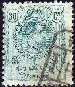 ESPAÑA 1909-22 275 Sello Alfonso XIII 30c Tipo Medallón Usado con numero de control al dorso Espana 