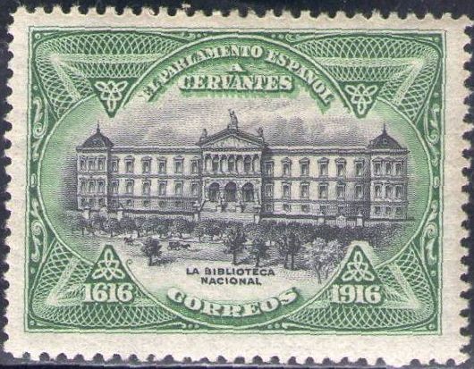 ESPAÑA 1916 FR11 Sello Nuevo Centenario Muerte Cervantes Biblioteca Nacional c/charnela Espana Spain
