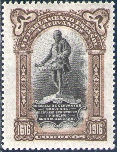 ESPAÑA 1916 FR17 Sello Nuevo Centenario Muerte Cervantes Monumento c/charnela Espana Spain Espagne 