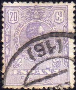 ESPAÑA 1920 290 Sello Alfonso XIII 20c Tipo Medallón Usado con numero de control al dorso Espana Spa