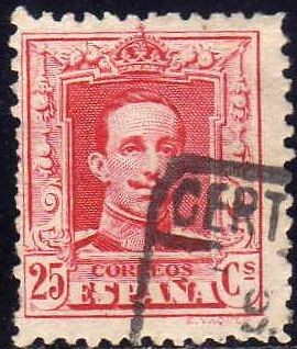 ESPAÑA 1922-30 317 Sello Alfonso XIII 25c Tipo Vaquer Usado nº control al dorso Espana Spain Espagne