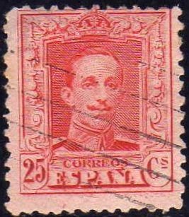 ESPAÑA 1922-30 317 Sello Alfonso XIII 25c Tipo Vaquer Usado nº control al dorso Espana Spain Espagne