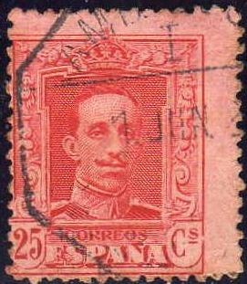 ESPAÑA 1922-30 317 Sello Alfonso XIII 25c Tipo Vaquer Usado nº control al dorso Espana Spain Espagne