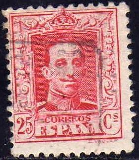 ESPAÑA 1922-30 317 Sello Alfonso XIII 25c Tipo Vaquer Usado nº control al dorso Espana Spain Espagne