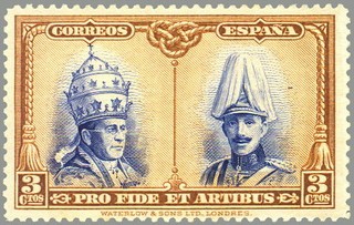 ESPAÑA 1928 404 Sello Nuevo Pro Catacumbas de San Dámaso en Roma Serie para Toledo Pio XI y Alfonso 